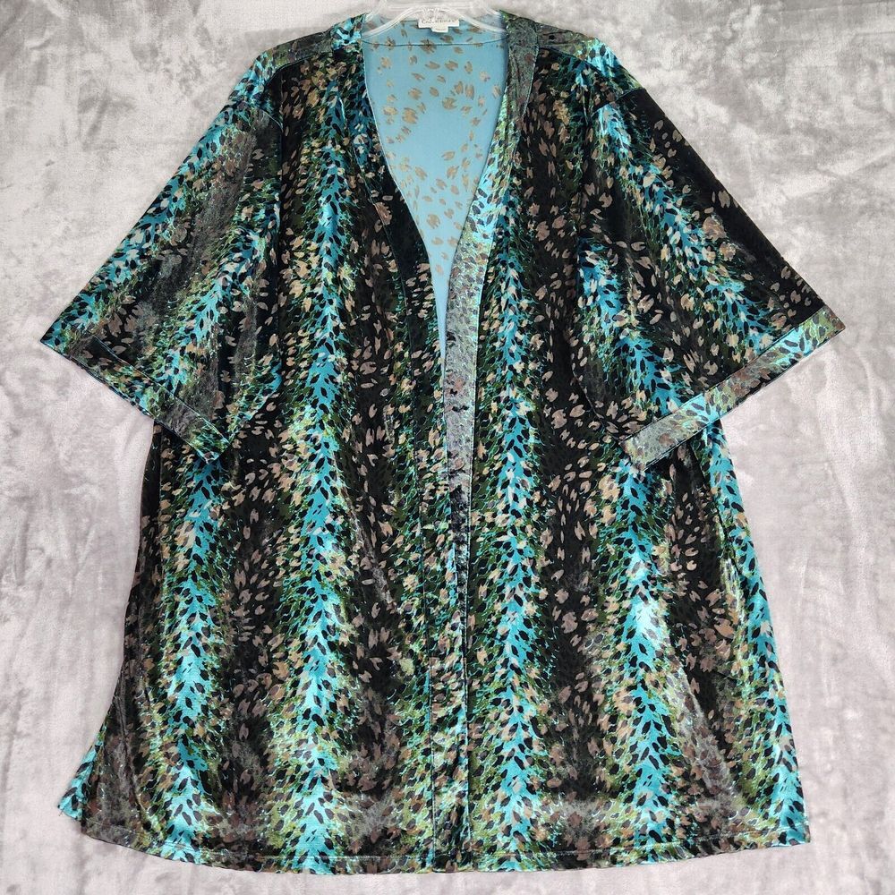 Catherines Kimono Cardigan Womens 1X Blue Artsy Burnout Open Front‎ Whimsigoth